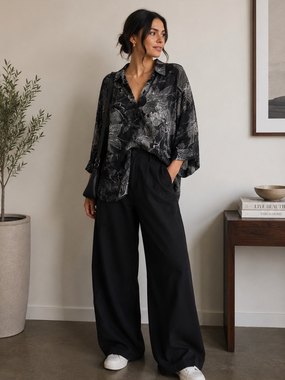 Lotus Eaters Floral Silk Blend Button Down Top